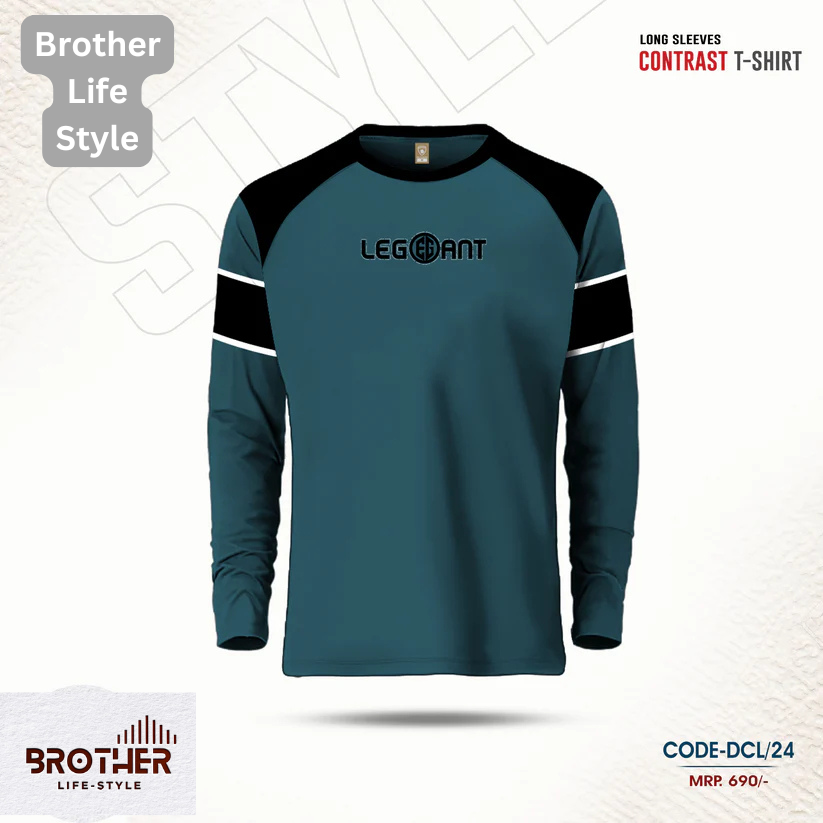 Mens Premium Designer Edition Full Sleeve T Shirt-PETROL&WHITE SBD410