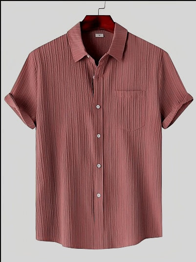 Baby Pink Half Sleeve Striped Texture Viscose Premium Shirt
