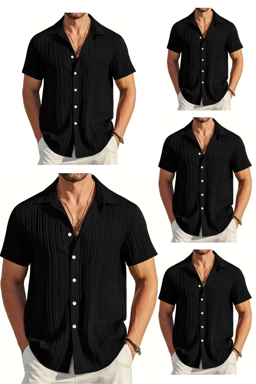 Black Half Sleeve Striped Texture Viscose Premium Shirt