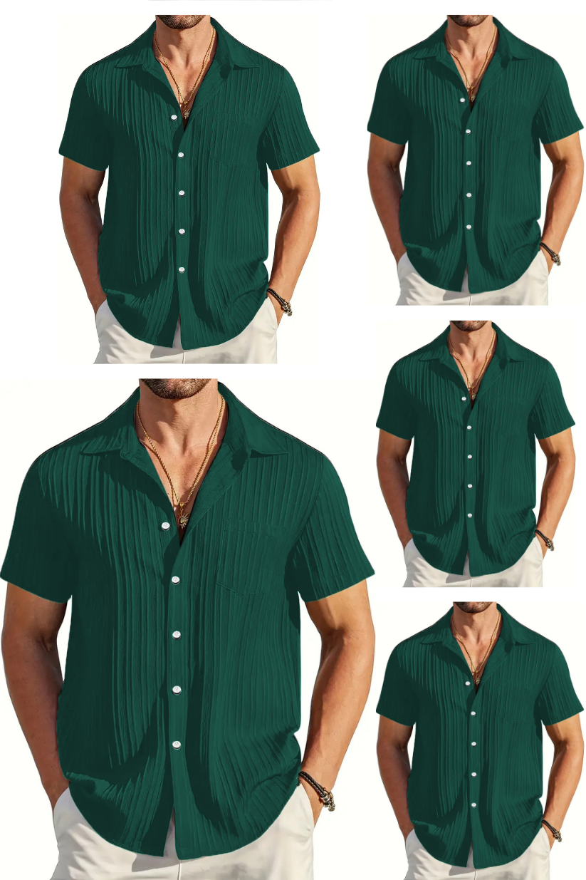 Bottle Green Half Sleeve Striped Texture Viscose Premium Shirt