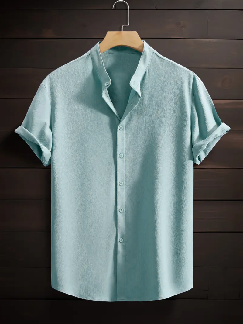 Saffron Cotton Pastel Band Collar Solid Shirt