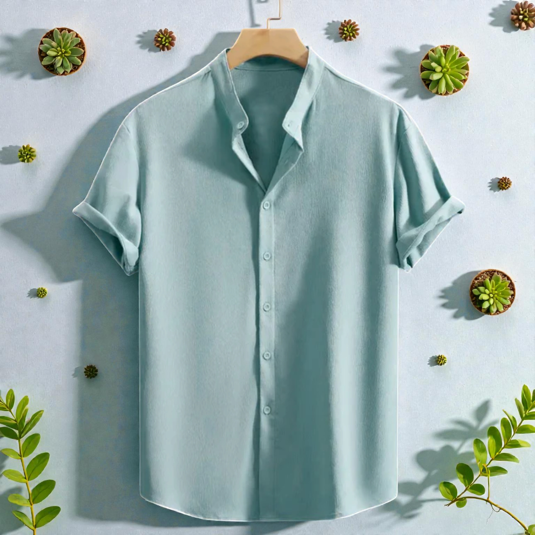 Saffron Cotton Pastel Band Collar Solid Shirt