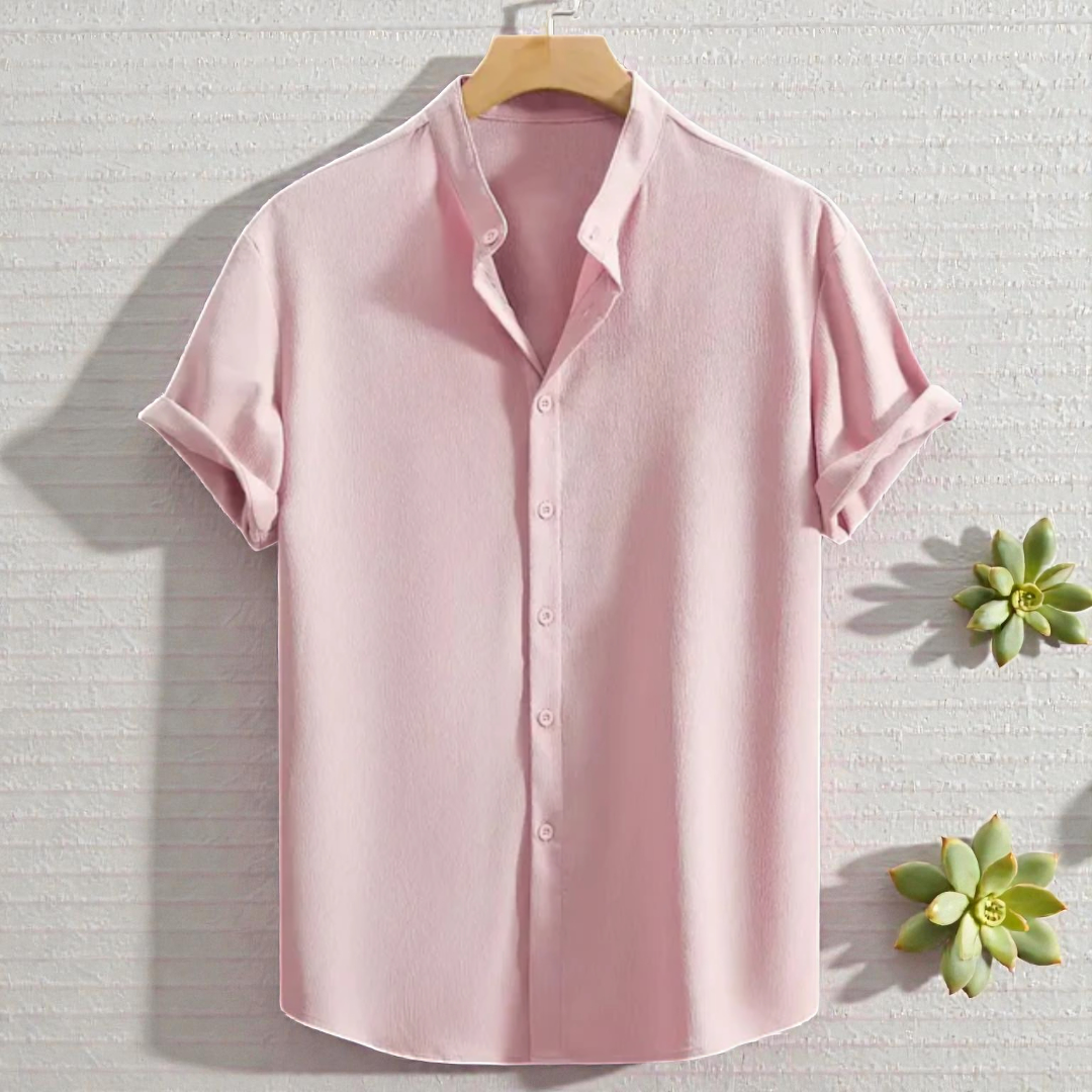 Premium Band Collar Pink Shirt Classic Style. Modern Comfort.