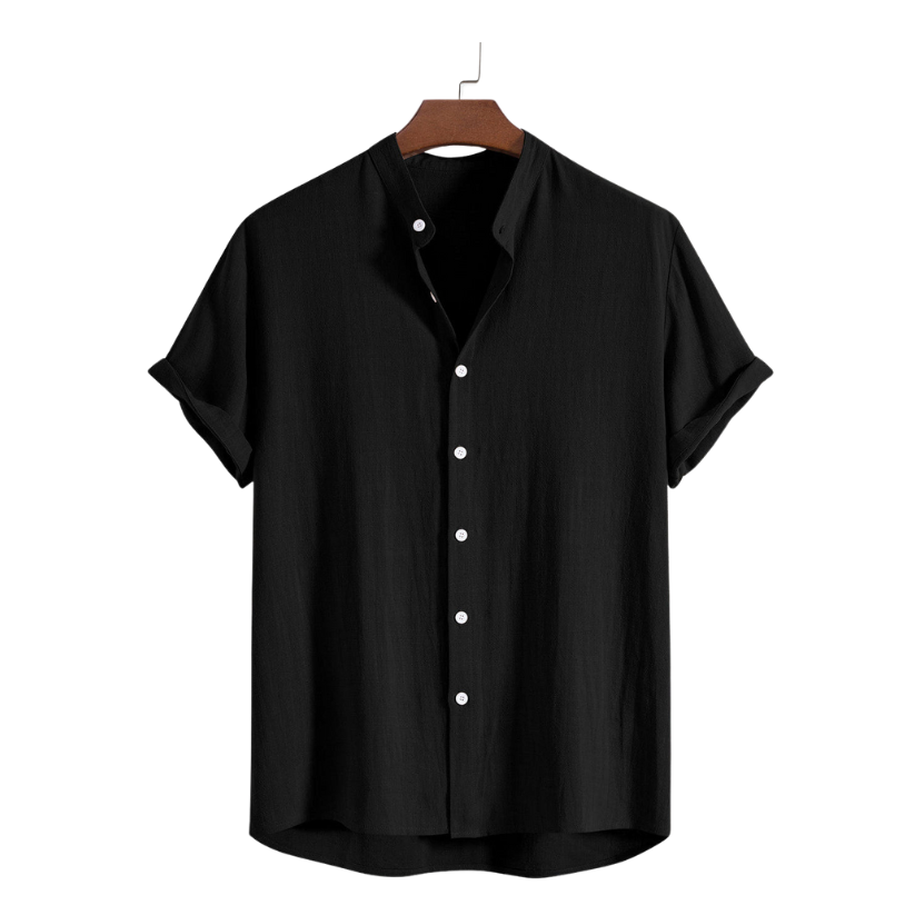 Band Collar Cotton Shirt Black Colour