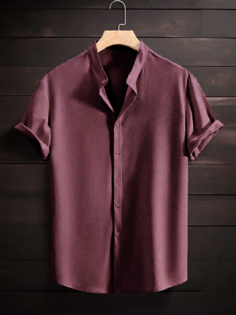 Saffron Cotton Onion Band Collar Solid Shirt
