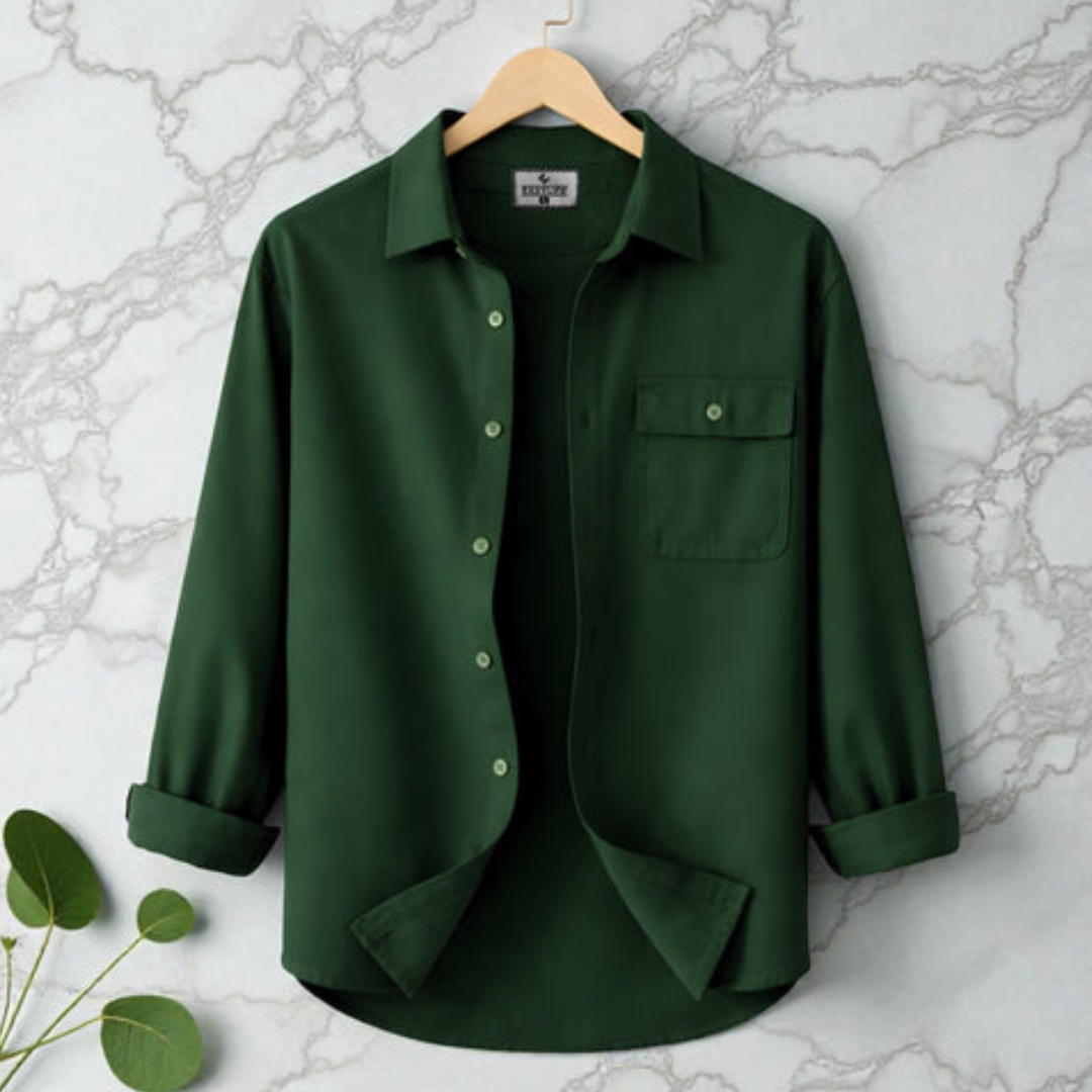 Bottle Green Single Pocket Full Sleeve Shirt