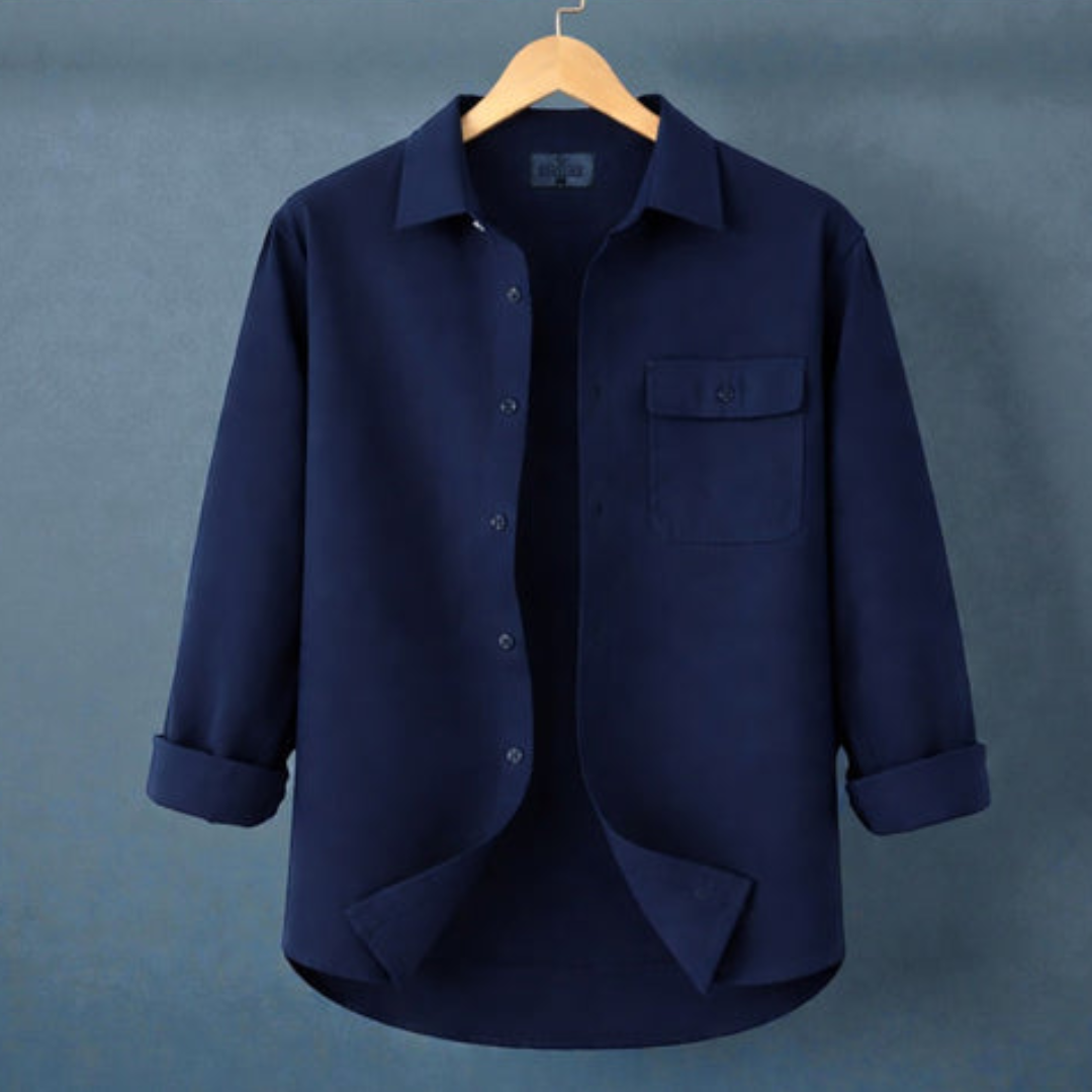 Navy Blue Colour Single Pocket Full Sleeve Shirt