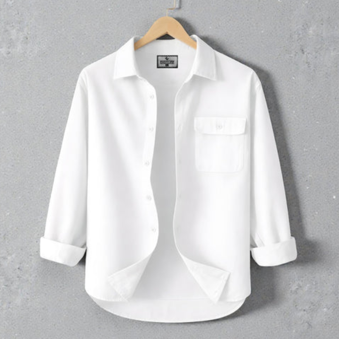 White Single Pocket Full Sleeve Shirt