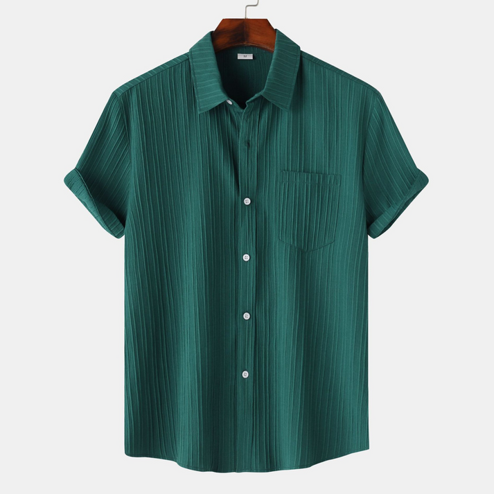 Bottle Green Half Sleeve Striped Texture Viscose Premium Shirt