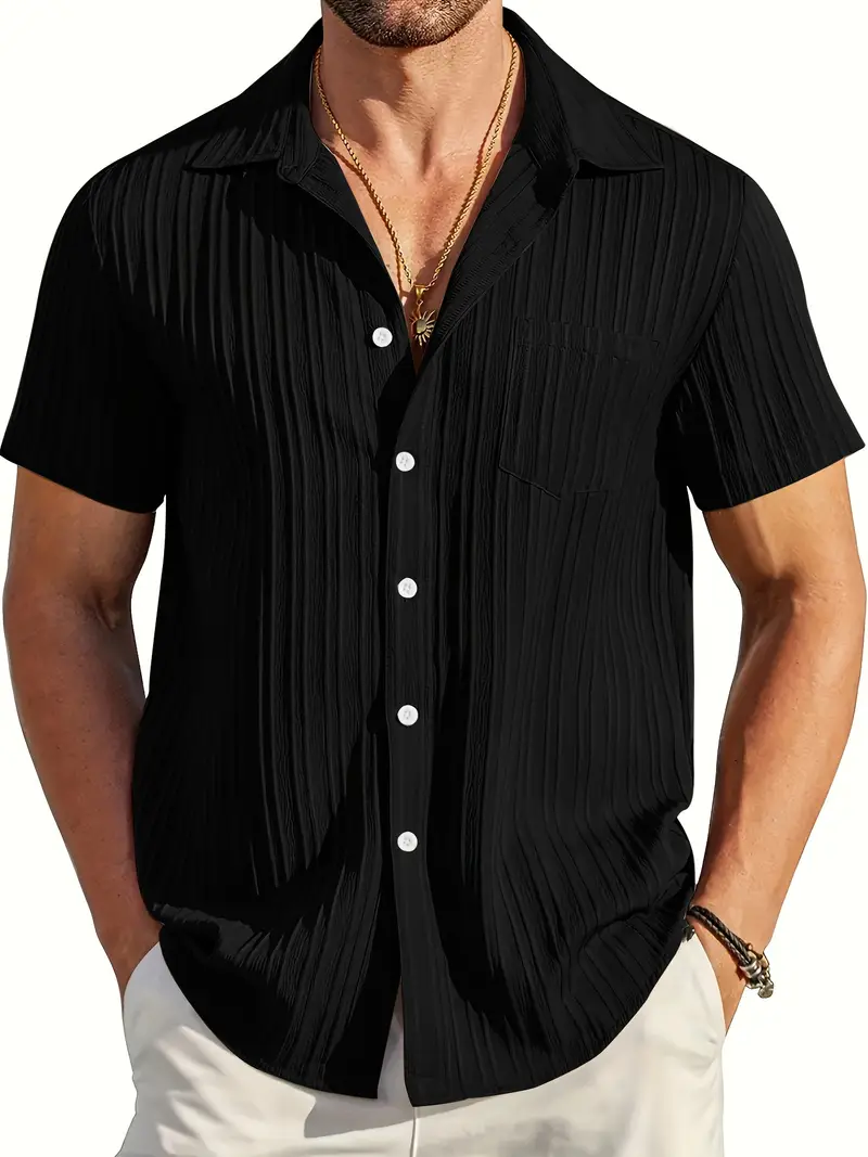 Black Half Sleeve Striped Texture Viscose Premium Shirt