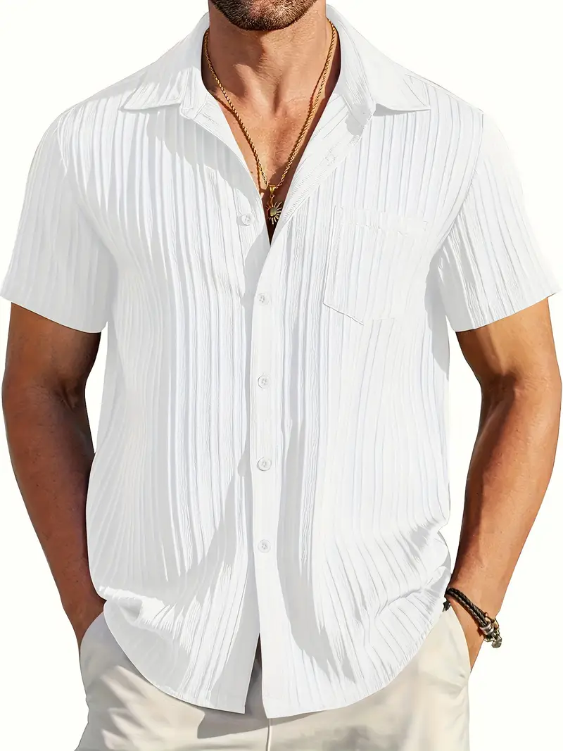 White Half Sleeve Striped Texture Premium Shirt