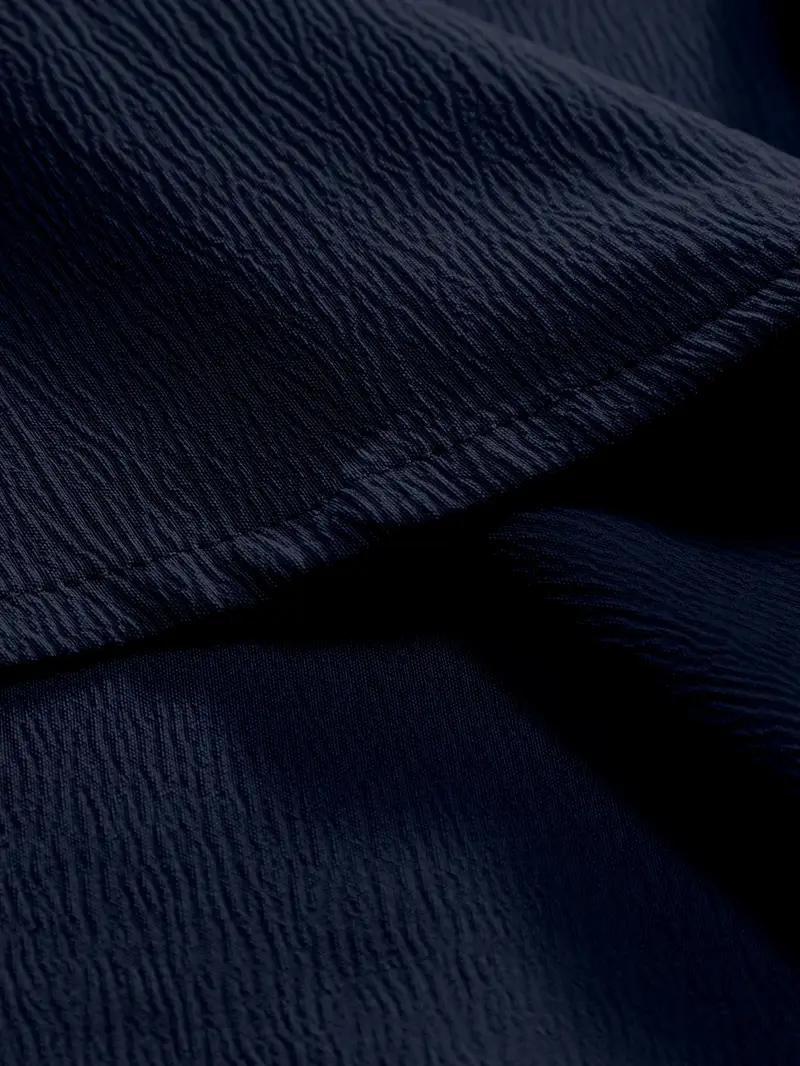 Saffron Cotton Navy Blue Band Collar Solid Shirt