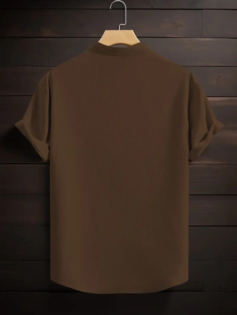 Saffron Cotton Coffee Band Collar Solid Shirt
