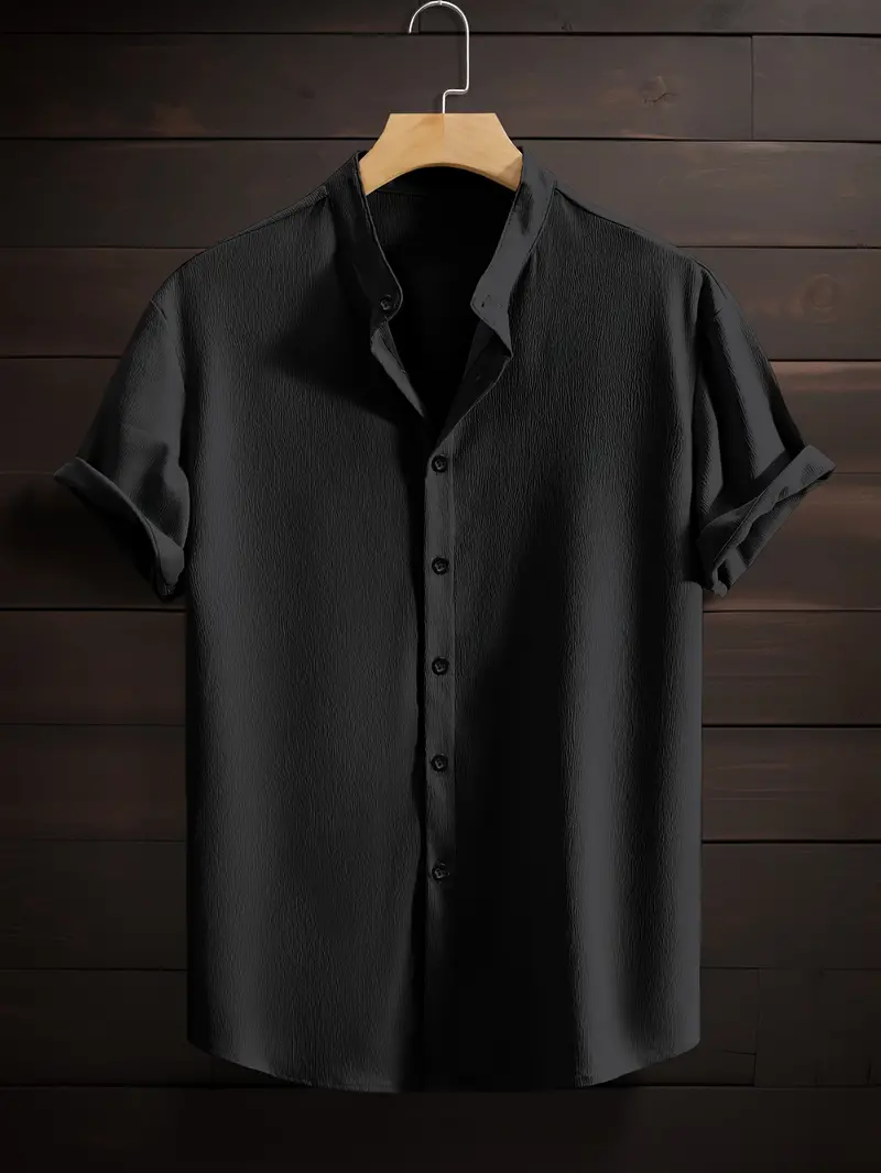 Saffron Cotton Black Band Collar Solid Shirt