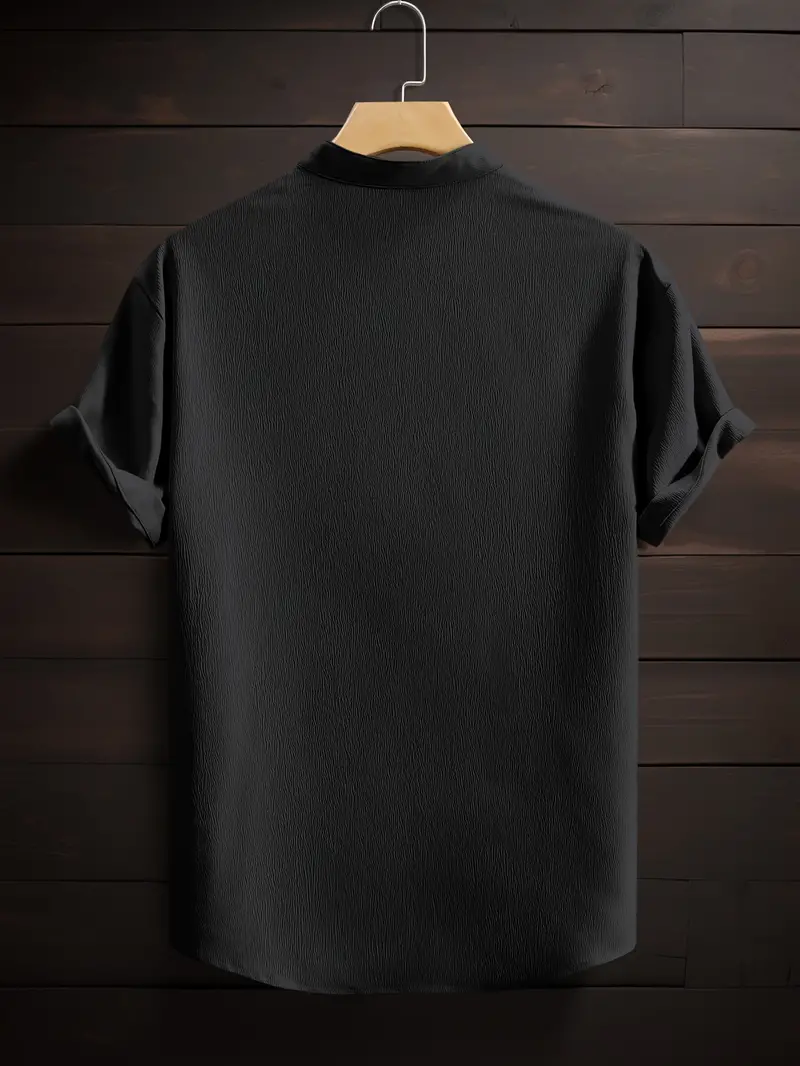 Saffron Cotton Black Band Collar Solid Shirt