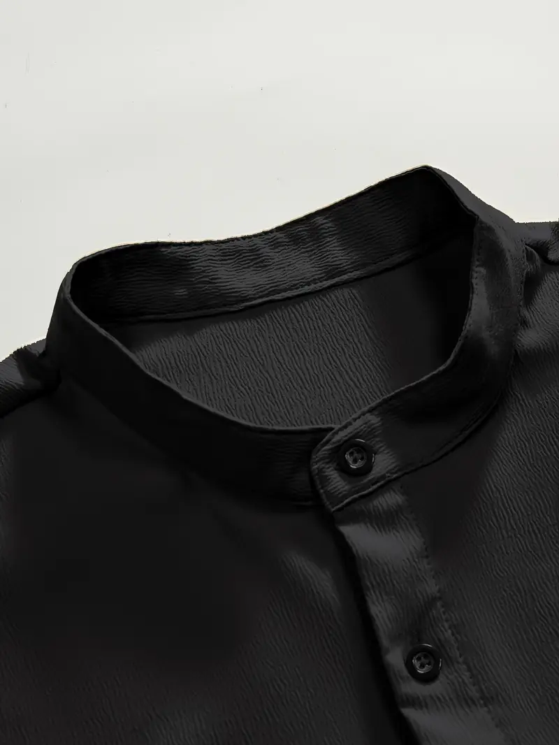 Saffron Cotton Black Band Collar Solid Shirt