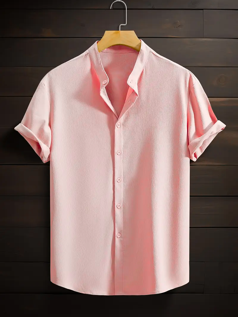 Saffron Cotton Pink Band Collar Solid Shirt