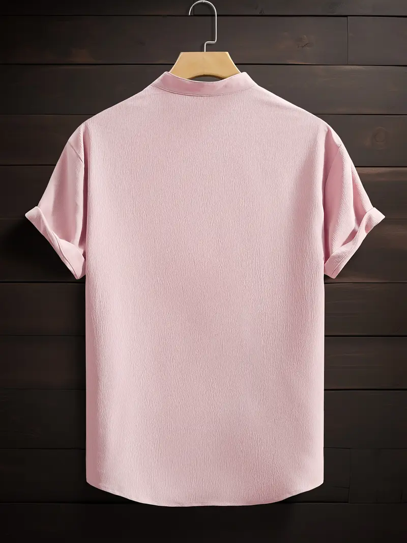 Saffron Cotton Pink Band Collar Solid Shirt