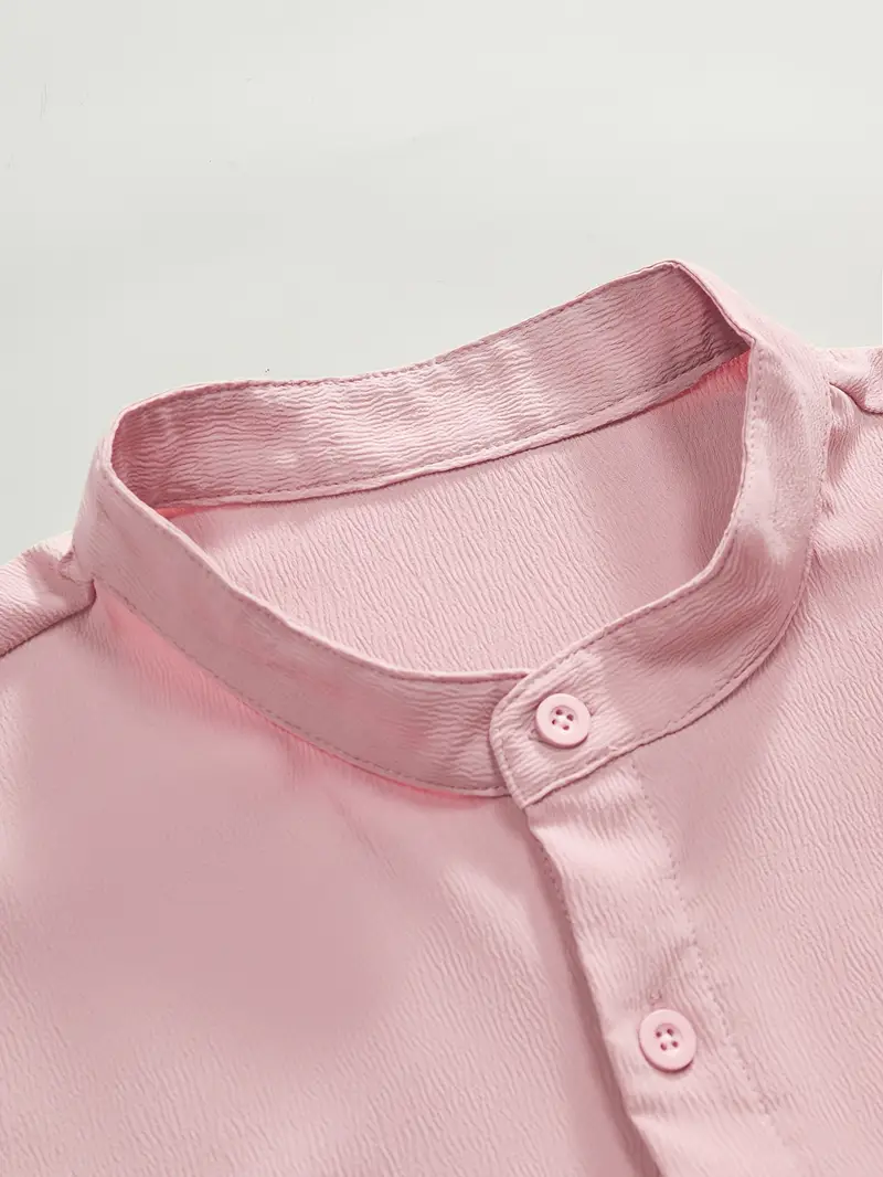 Saffron Cotton Pink Band Collar Solid Shirt