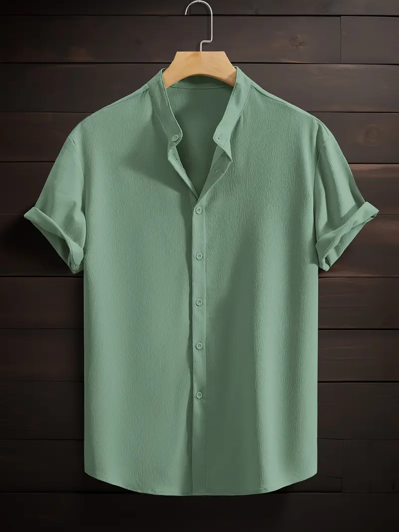 Saffron Cotton See Green Band Collar Solid Shirt
