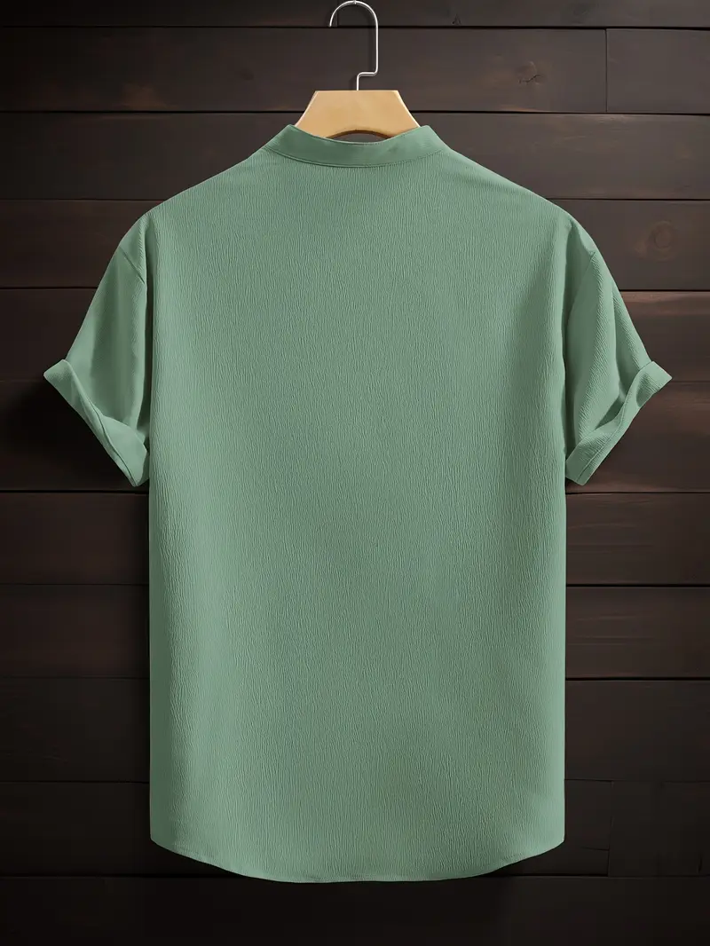 Saffron Cotton See Green Band Collar Solid Shirt