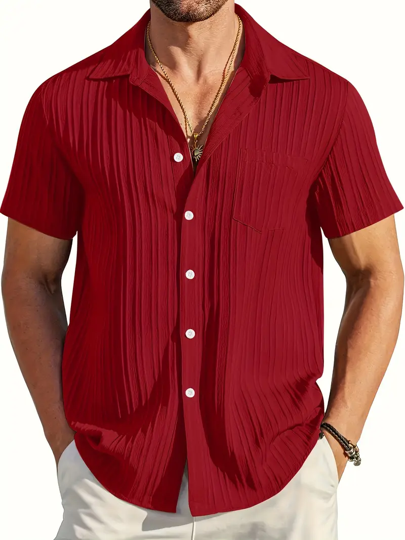 Maroon Half Sleeve Striped Texture Viscose Premium Shirt