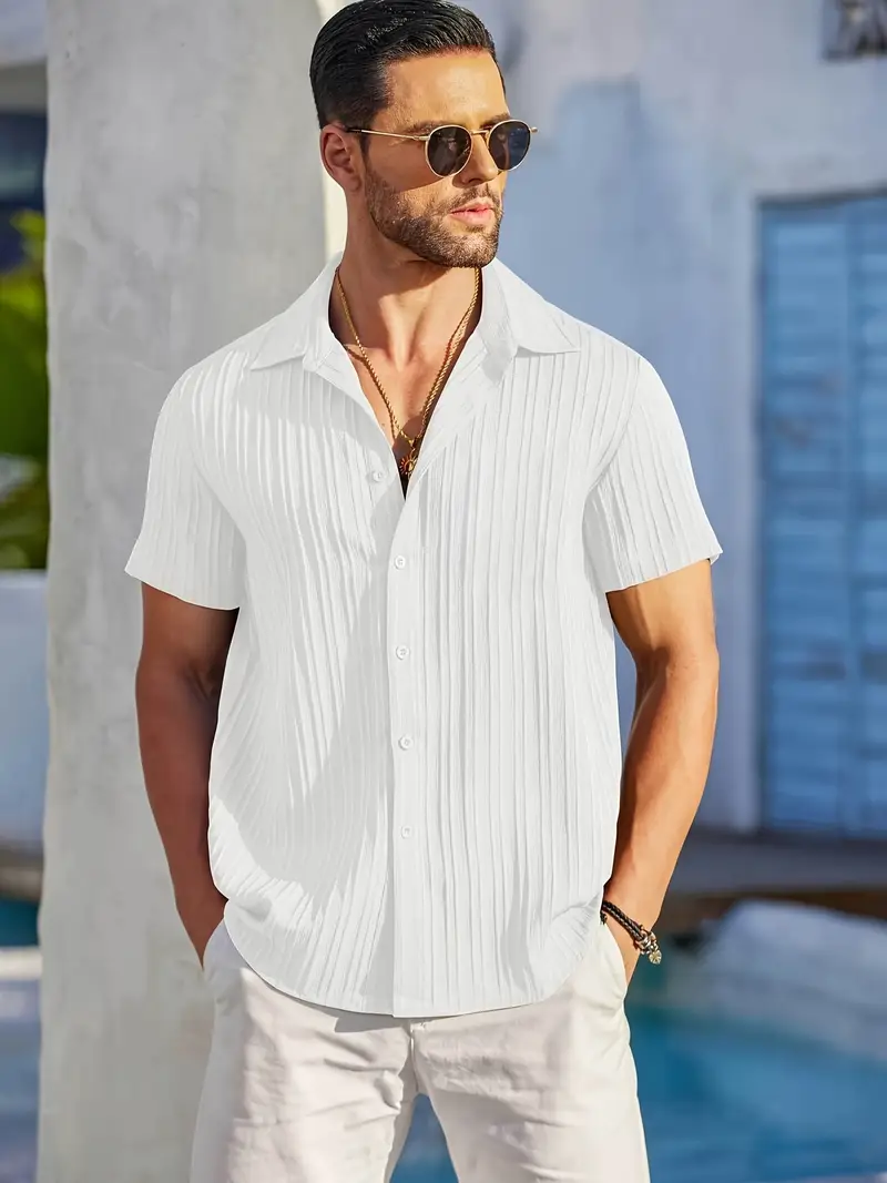 White Half Sleeve Striped Texture Premium Shirt