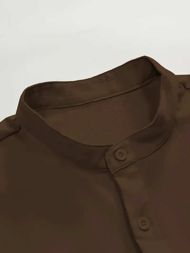 Saffron Cotton Coffee Band Collar Solid Shirt