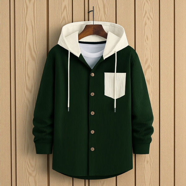 Bottle Green-Men's casual corduroy hooded jacket