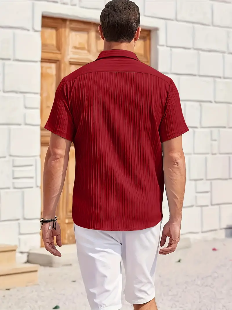 Maroon Half Sleeve Striped Texture Viscose Premium Shirt