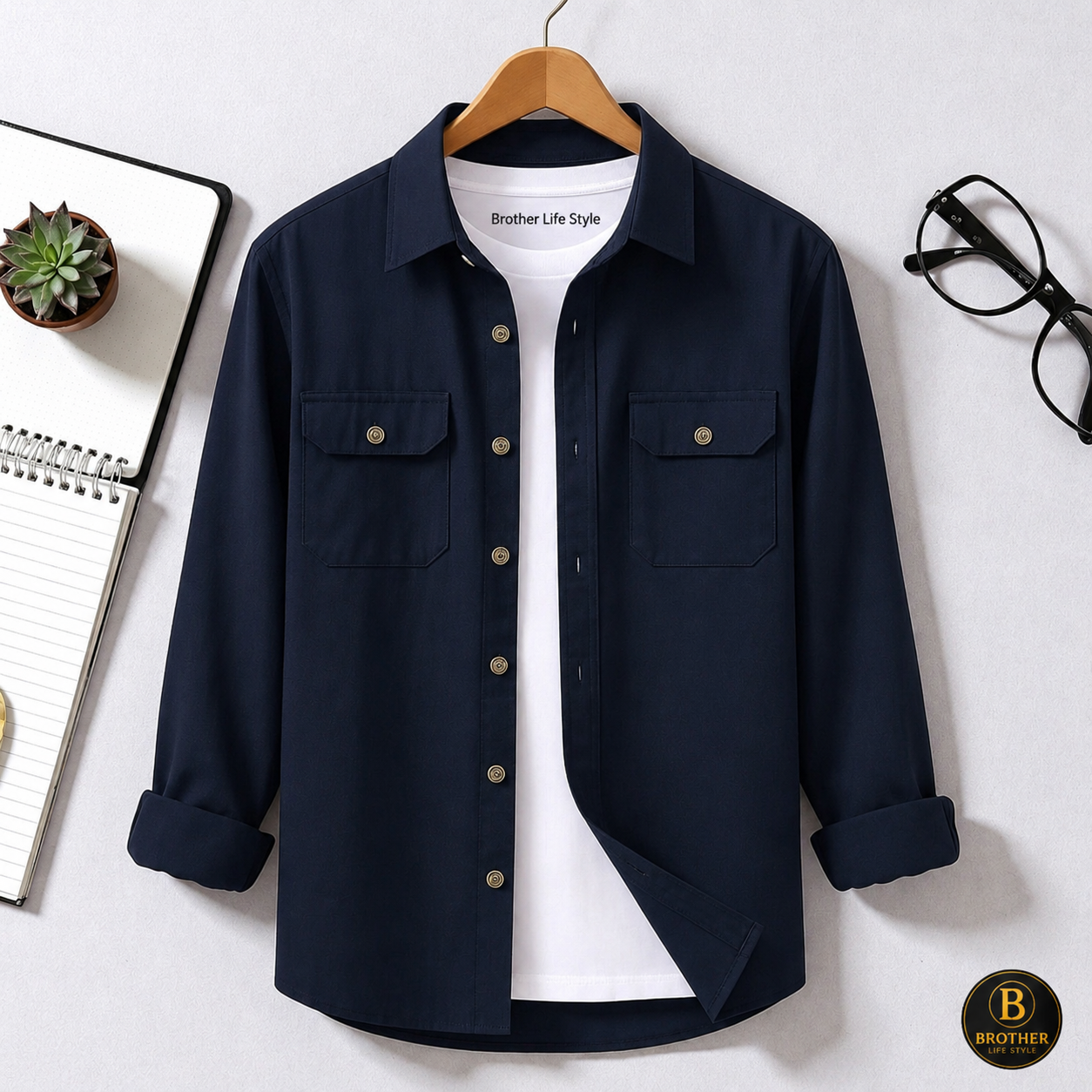Navy Blue Colour Two Pocket Full Sleeve Casual Shirt