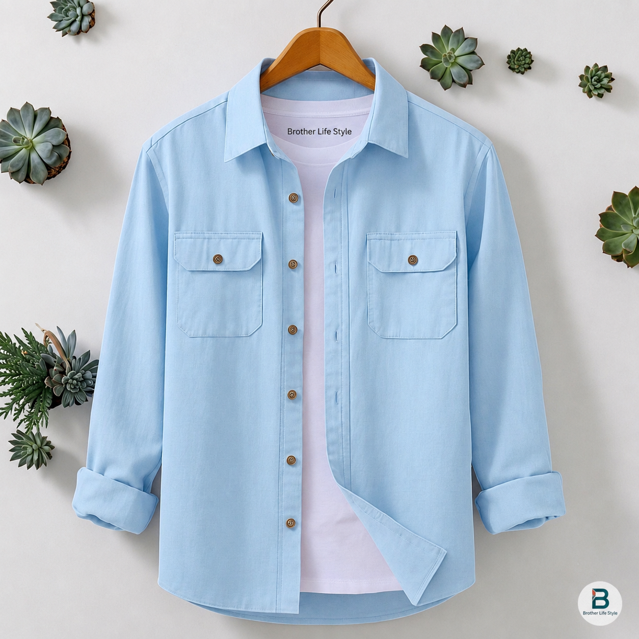 Light Sky Blue Colour Two Pocket Full Sleeve Casual Shirt