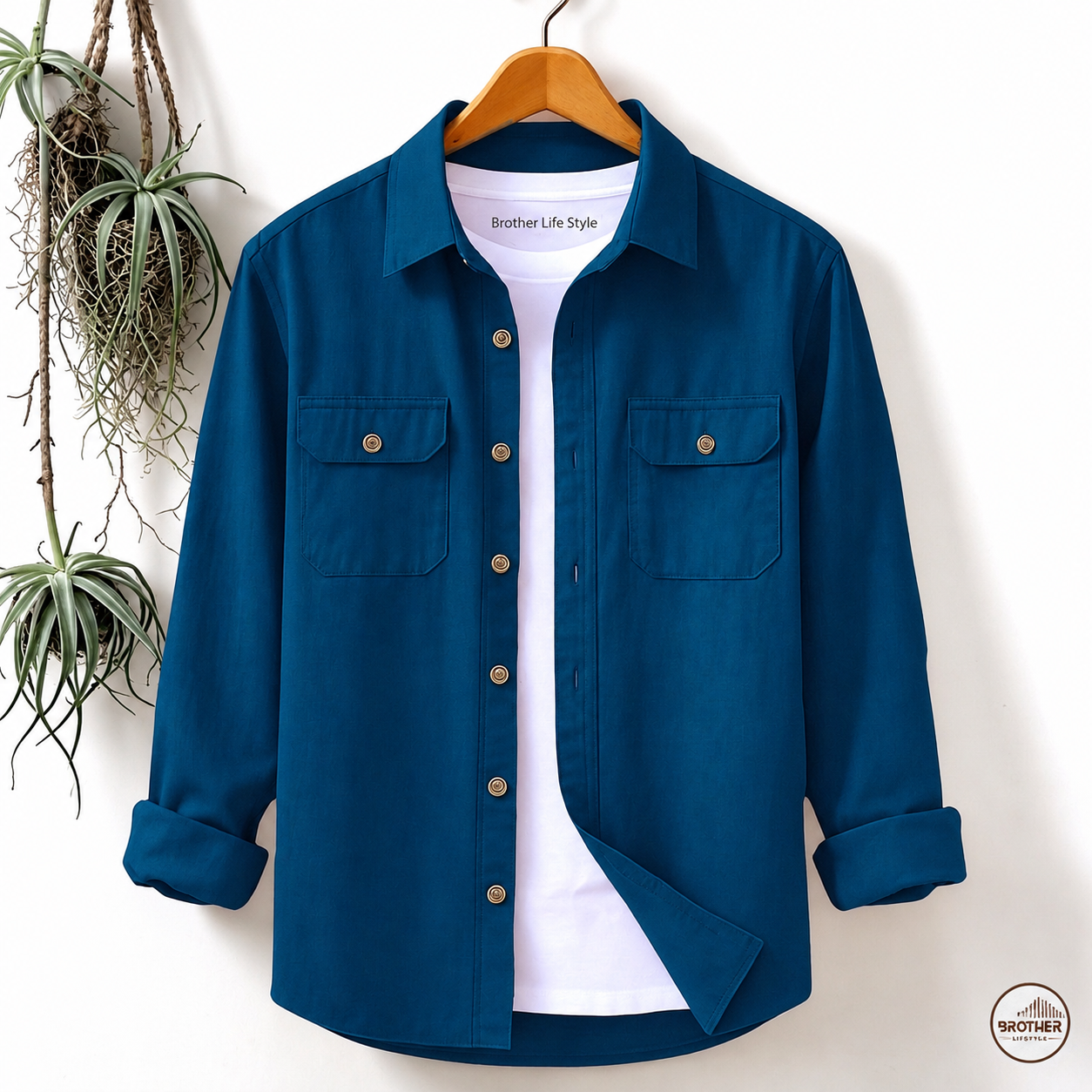 Dark Petrol Colour Two Pocket Full Sleeve Casual Shirt