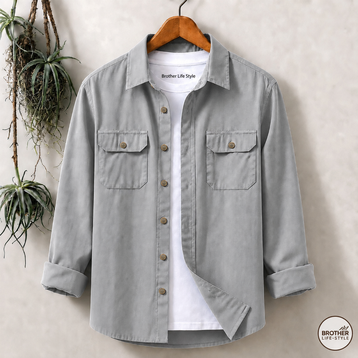 Ash Colour Two Pocket Full Sleeve Casual Shirt
