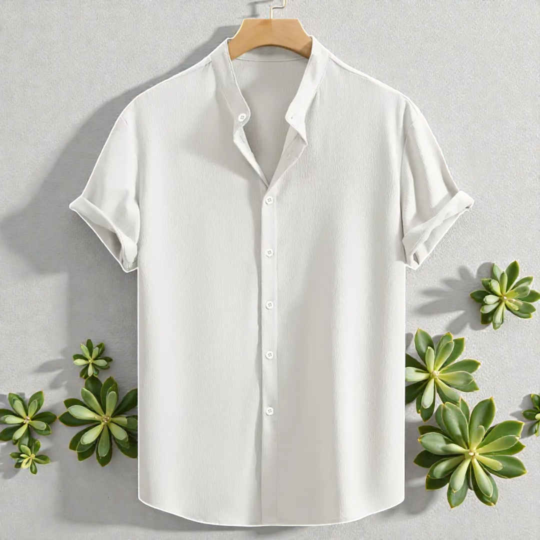 Saffron Cotton White Band Collar Solid Shirt