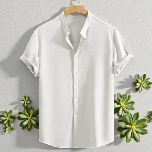 Saffron Cotton White Band Collar Solid Shirt