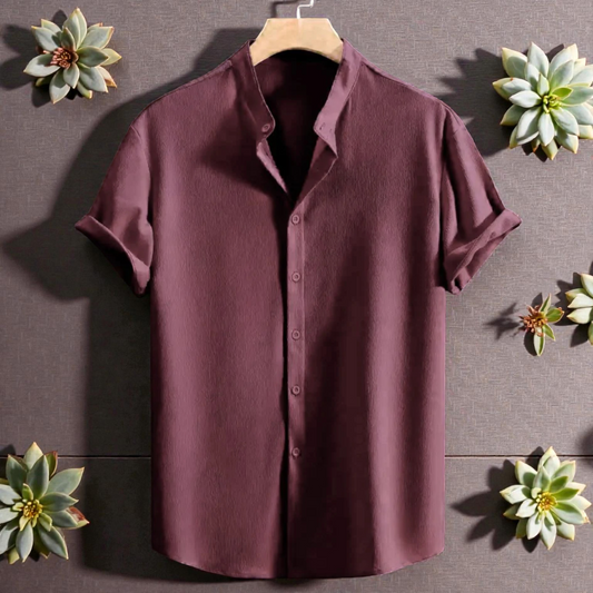 Saffron Cotton Onion Band Collar Solid Shirt