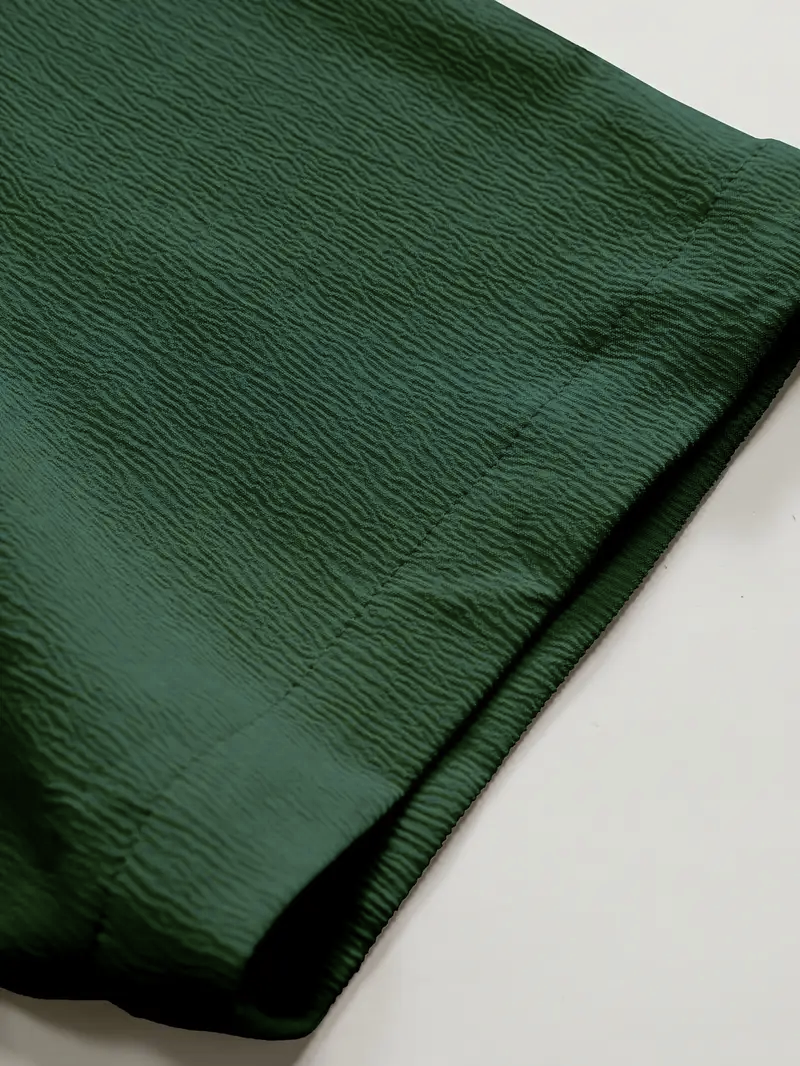 Saffron Cotton Dark Green Band Collar Solid Shirt