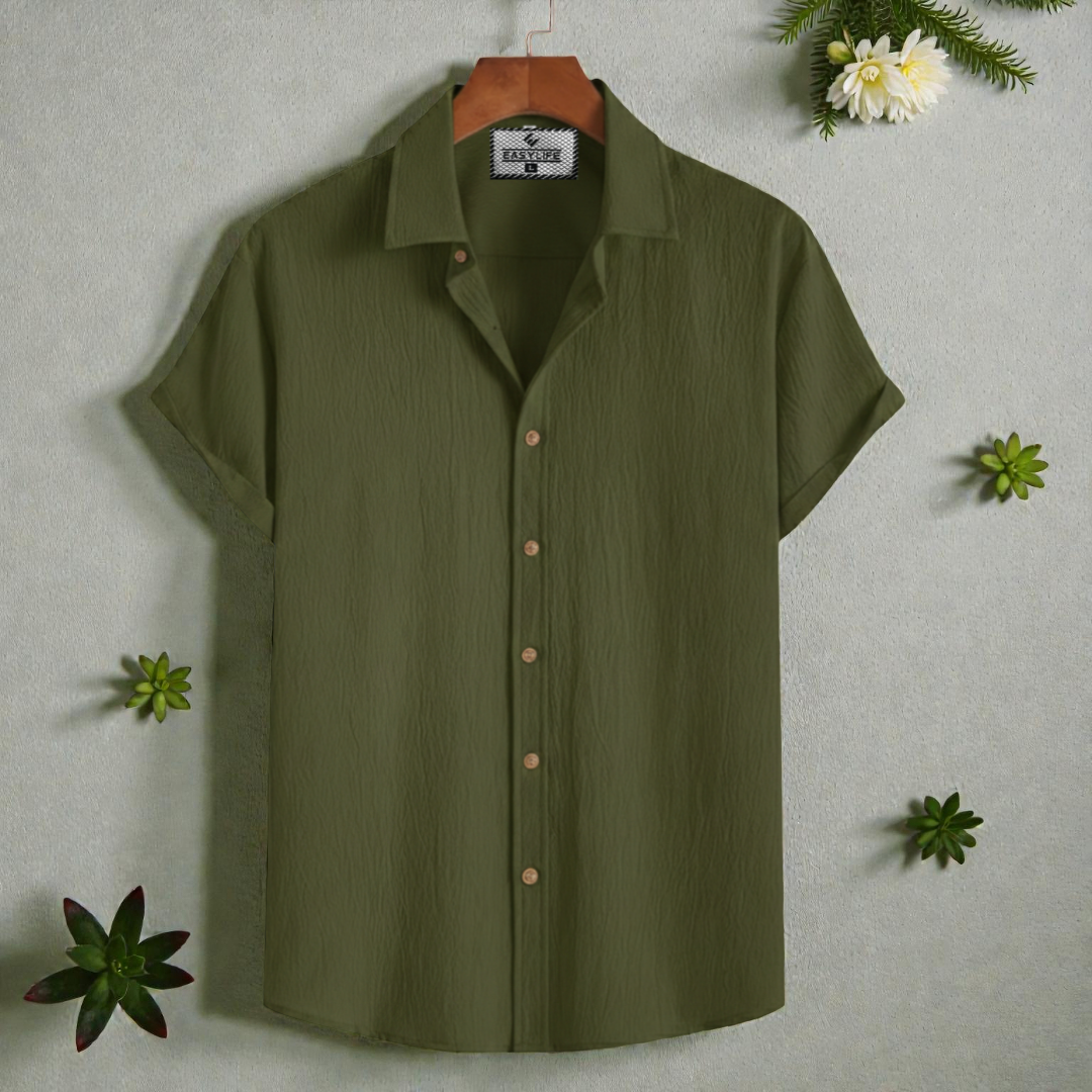 Olive Colour Premium Zafran Cotton Half Sleeve Shirt