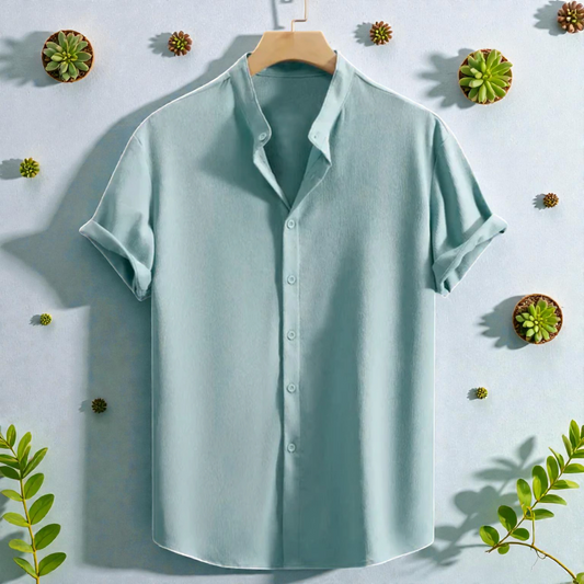 Saffron Cotton Pastel Band Collar Solid Shirt