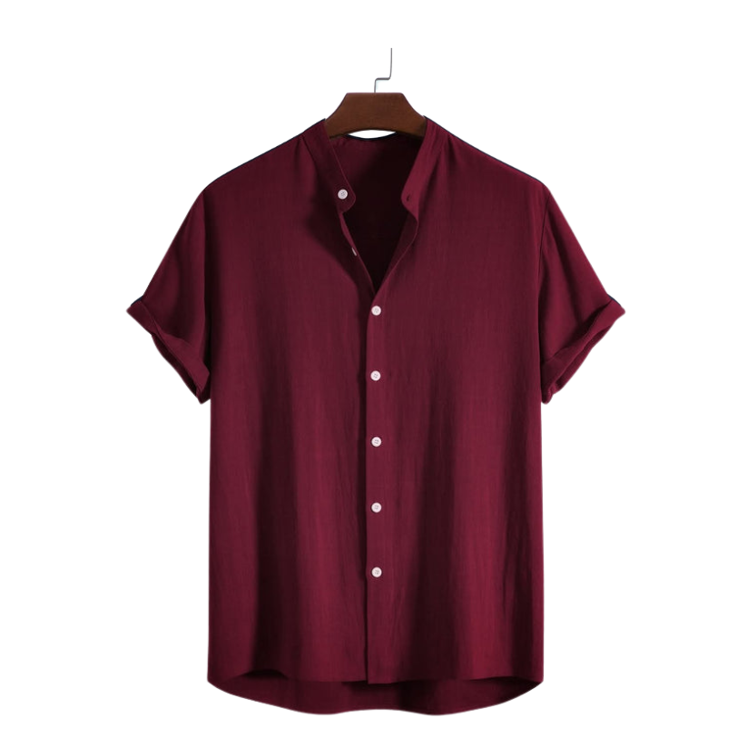 Band Collar Cotton Shirt Maroon Colour