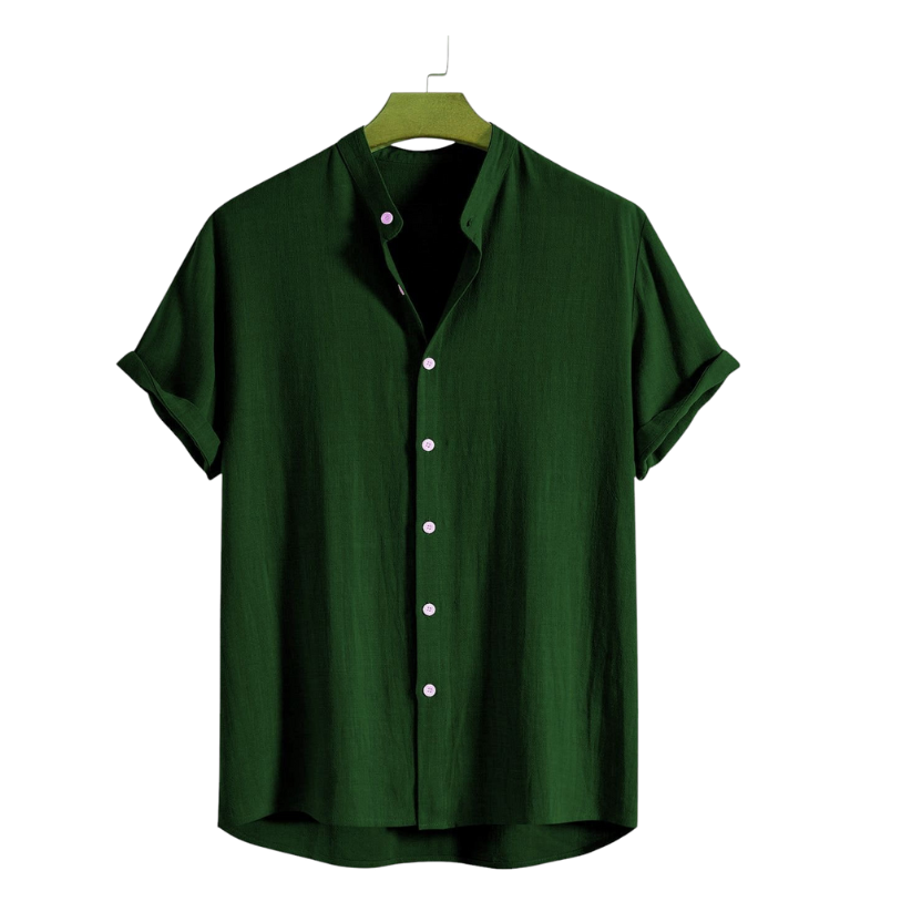 Band Collar Cotton Shirt Green Colour