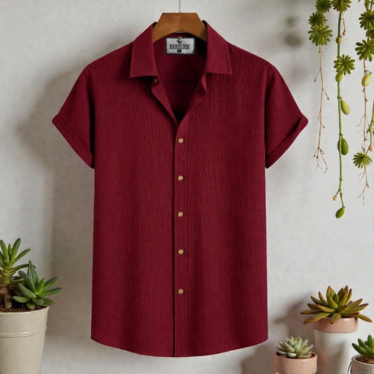 Maroon Colour Premium Zafran Cotton Half Sleeve Shirt