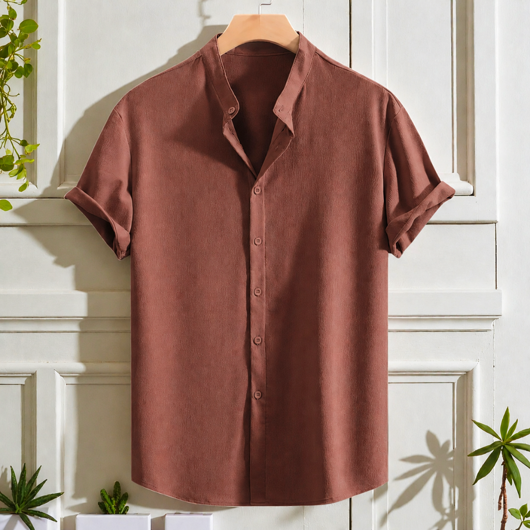 Premium Band Collar Shirt Deep Brown Colour