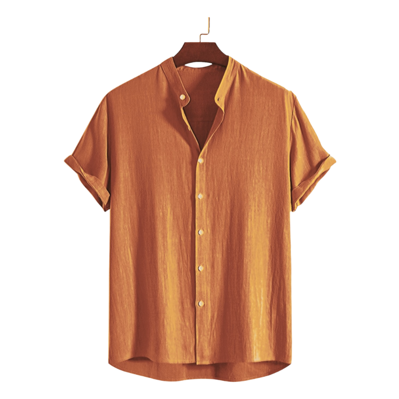 Band Collar Cotton Shirt Master Yellow Colour