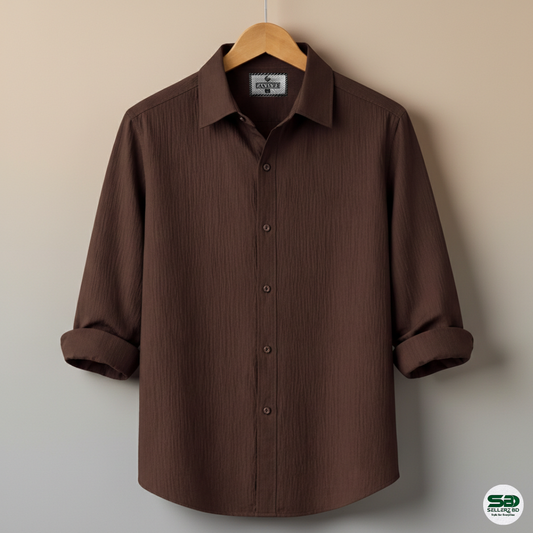Chocolate Premium Zafran Cotton Full Sleeve Shirt