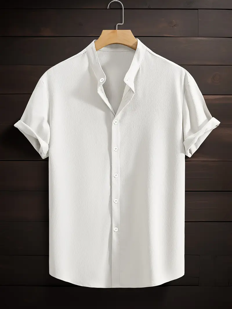 Saffron Cotton White Band Collar Solid Shirt