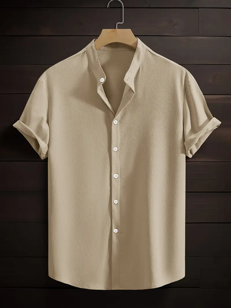 Saffron Cotton Cream Band Collar Solid Shirt