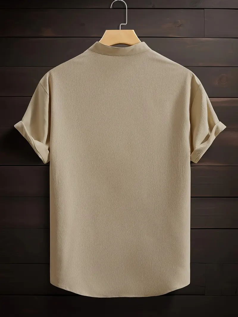 Saffron Cotton Cream Band Collar Solid Shirt