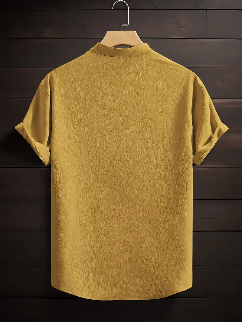 Saffron Cotton Mustard Yellow Band Collar Solid Shirt